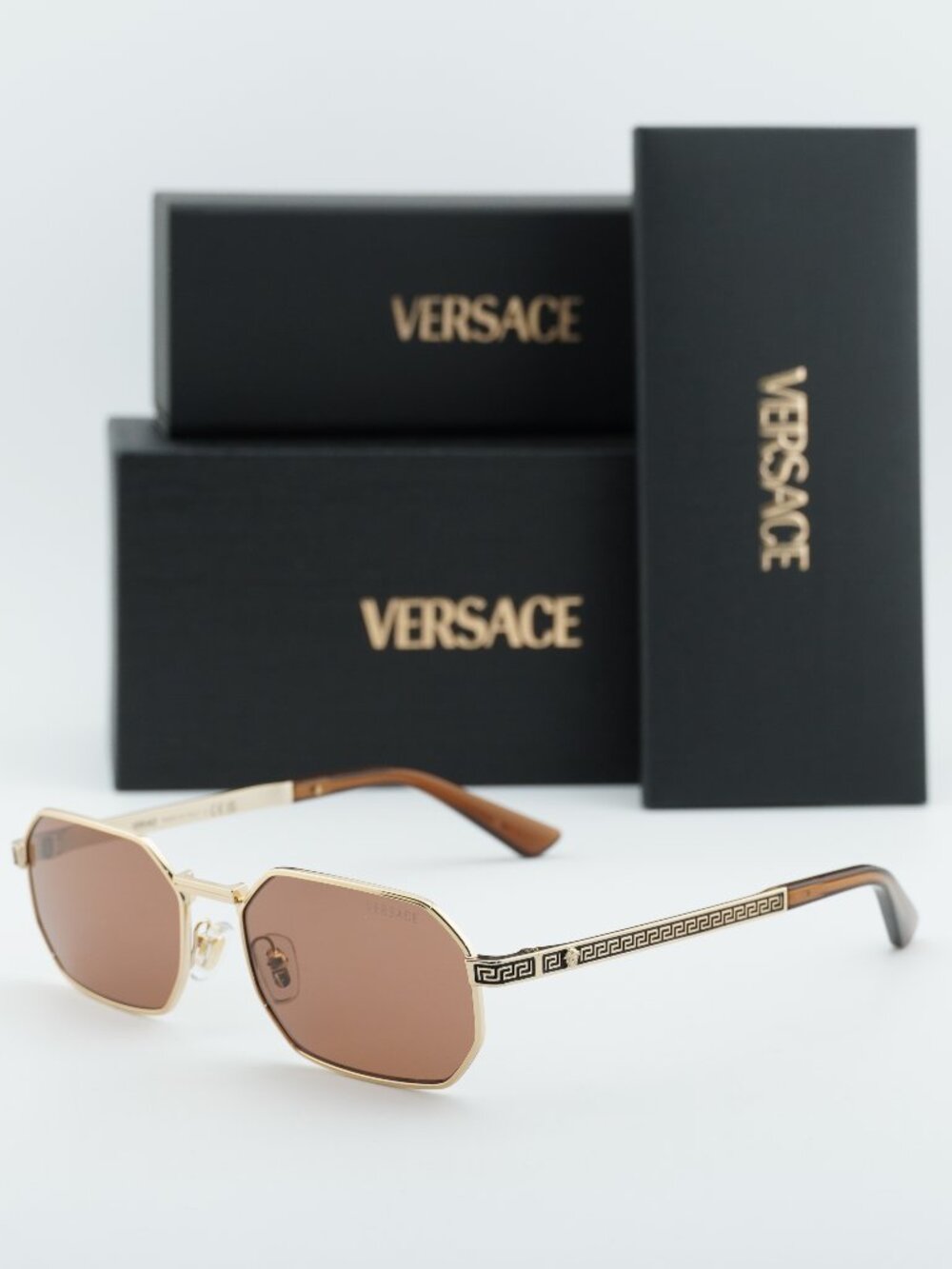 Versace VE2297 100273 Rectangle Sunglasses – Gold / Brown